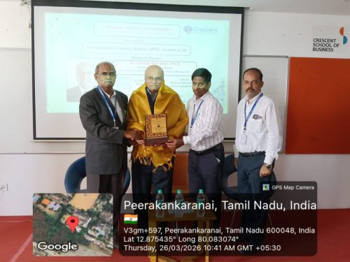 One Day Workshop on IPR- Crescent School of Pharmacy, Tamil Nadu- March 26, 2026